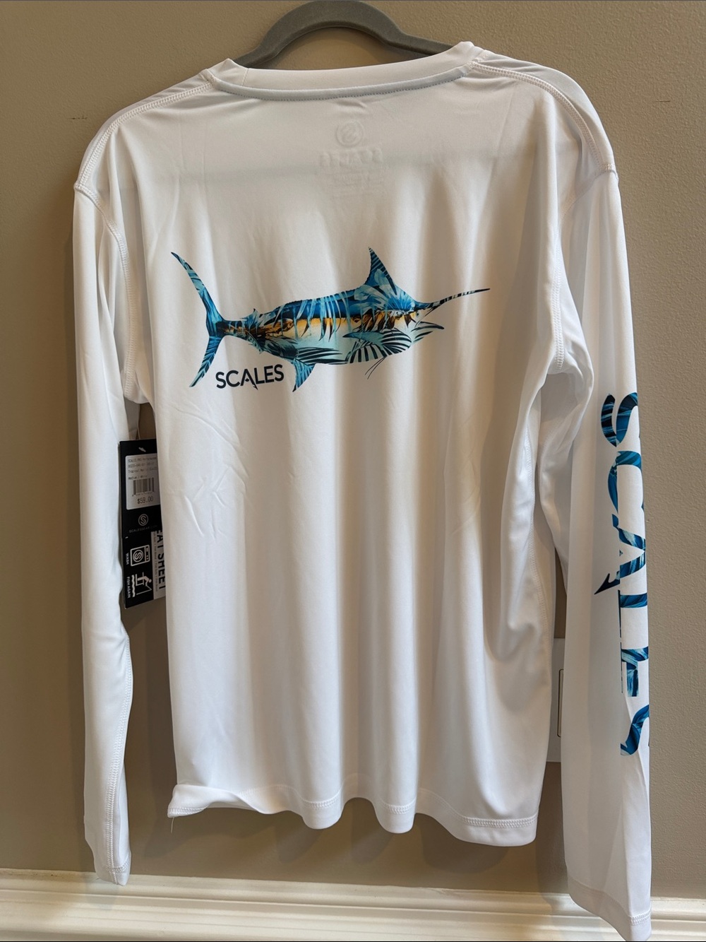 Scales Tropical Marlin PRO White Long-Sleeve Performance Shirt NWT